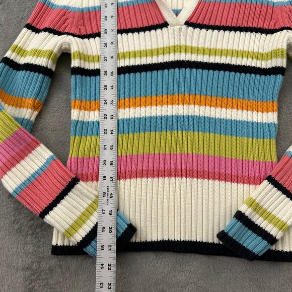 Vintage Y2K Tommy Hilfiger Rubbed Knit Sweater MEDIUM women's Mock Neck Striped - Picture 3 of 6